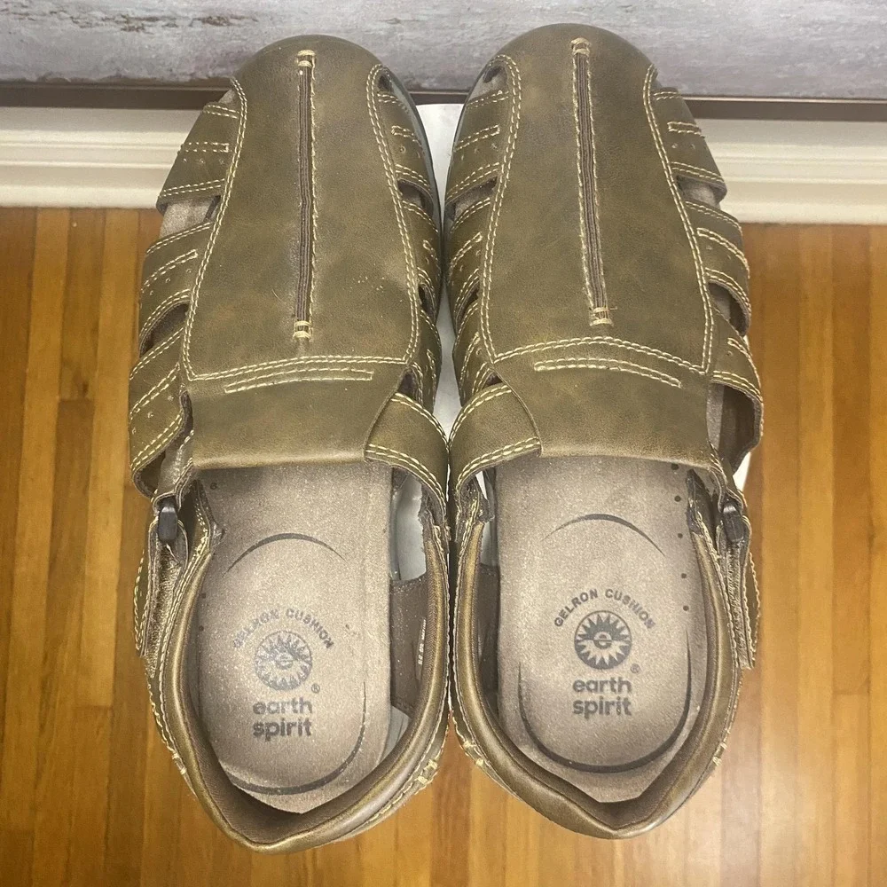 Earth Spirit Gelron Sandals Mens Size 11 Brown Fisherman Slip On Hook & Loop